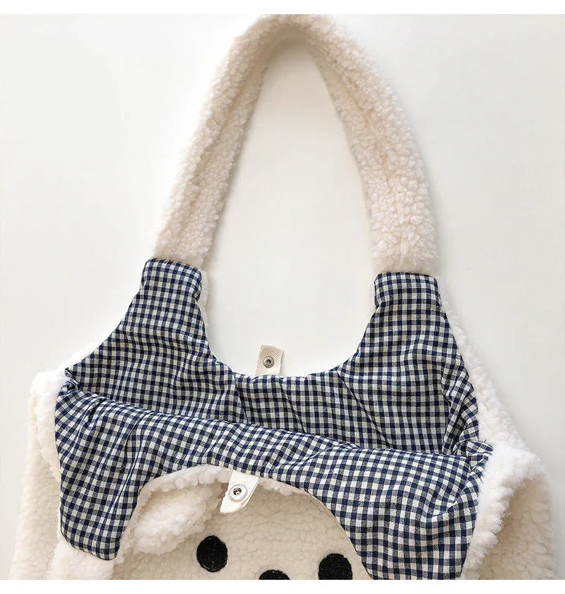 Lamb Wool Large Capacity Plush Embroidery Shopping Bag - DanaFashionstore