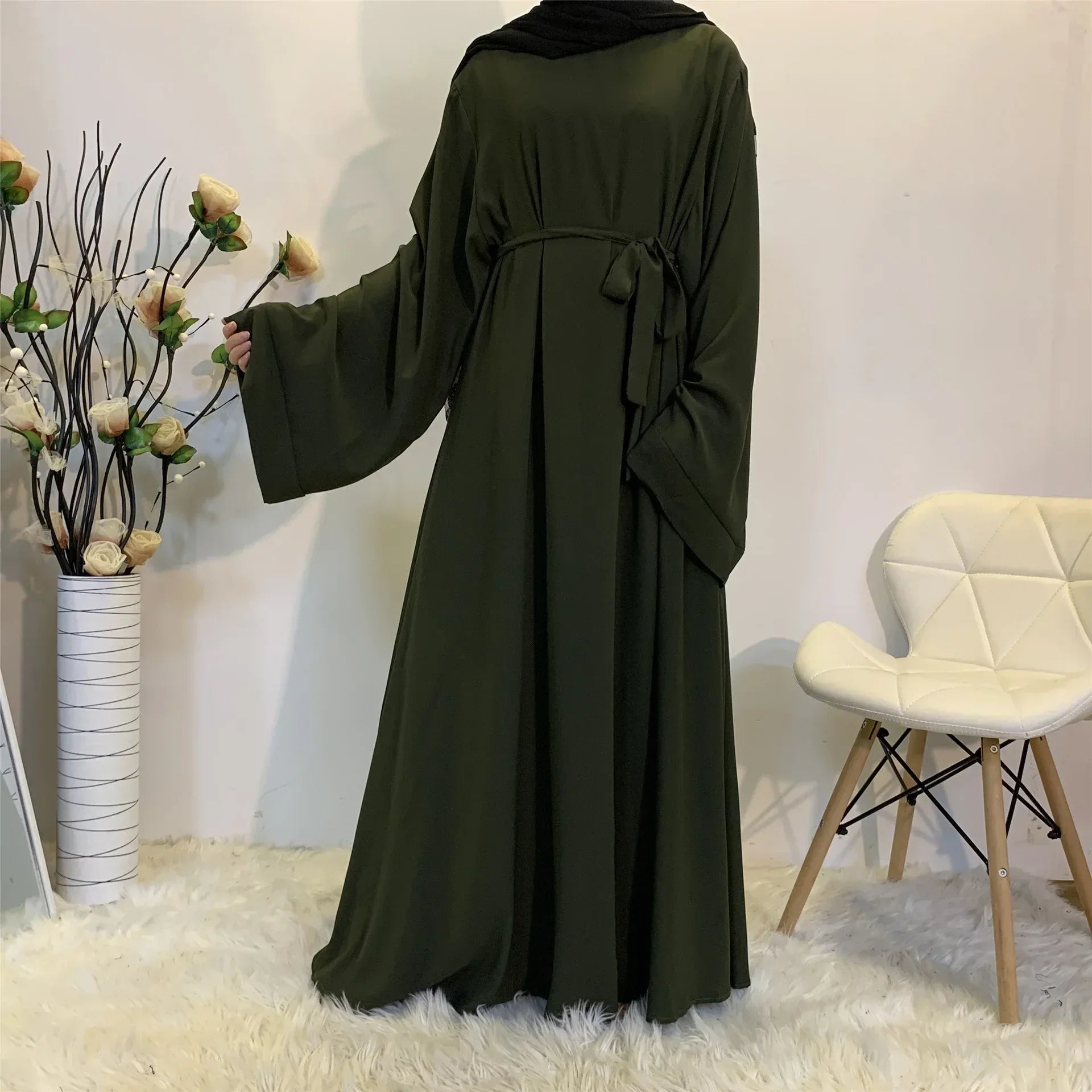 Solid Color Plus Size Lace-up Muslim Dress - Elegant Modest Fashion - DanaFashionstore