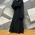 Solid Color Plus Size Lace-up Muslim Dress - Elegant Modest Fashion - DanaFashionstore