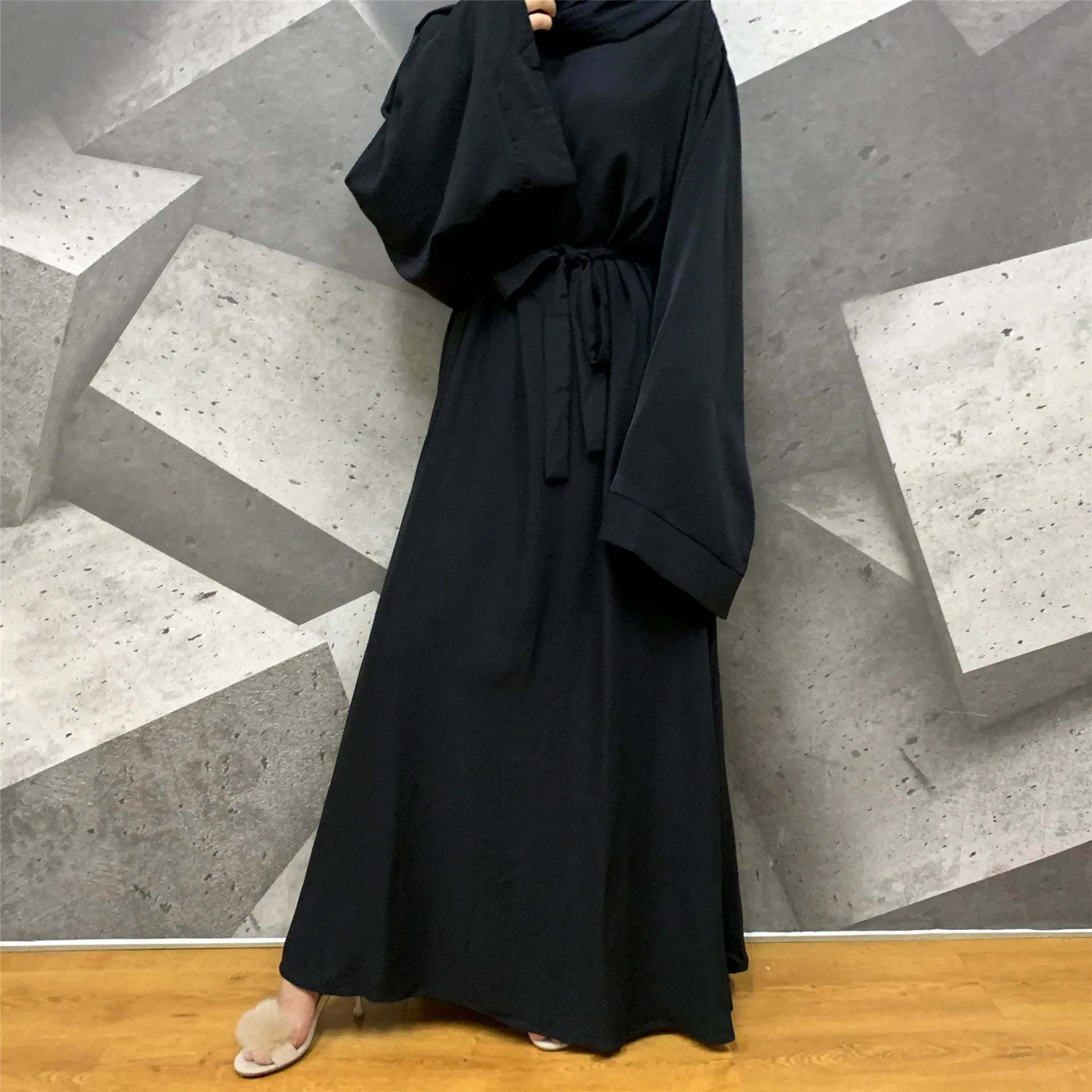 Solid Color Plus Size Lace-up Muslim Dress - Elegant Modest Fashion - DanaFashionstore