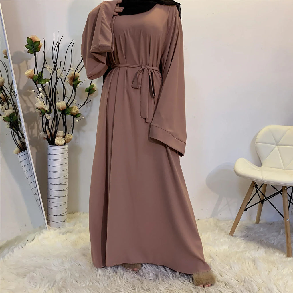 Solid Color Plus Size Lace-up Muslim Dress - Elegant Modest Fashion - DanaFashionstore