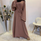 Solid Color Plus Size Lace-up Muslim Dress - Elegant Modest Fashion - DanaFashionstore