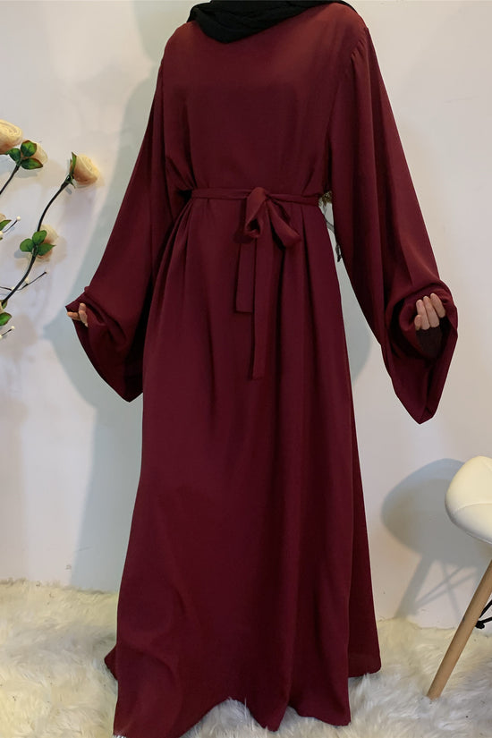Solid Color Plus Size Lace-up Muslim Dress
