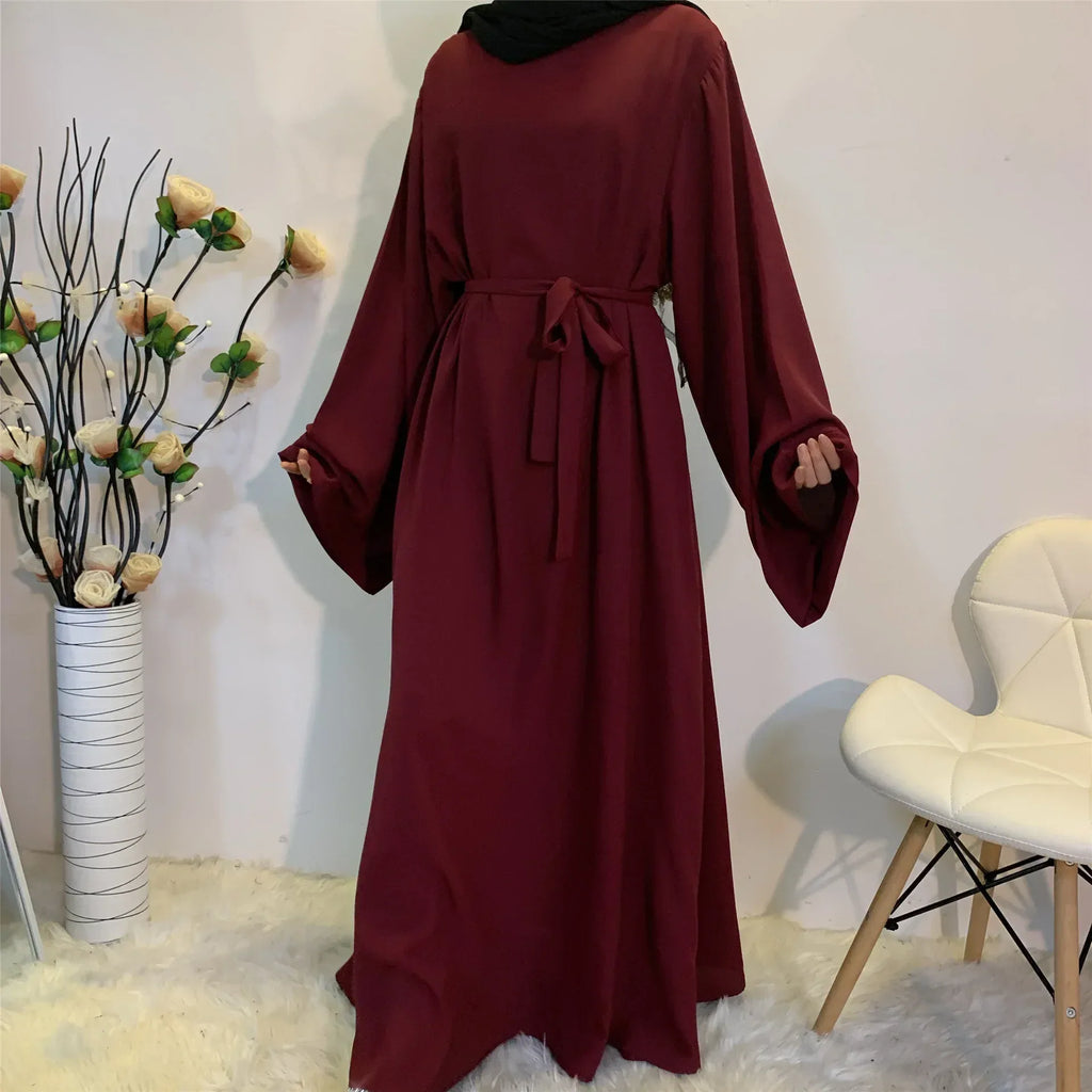 Solid Color Plus Size Lace-up Muslim Dress - Elegant Modest Fashion - DanaFashionstore
