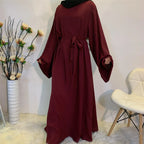 Solid Color Plus Size Lace-up Muslim Dress - Elegant Modest Fashion - DanaFashionstore
