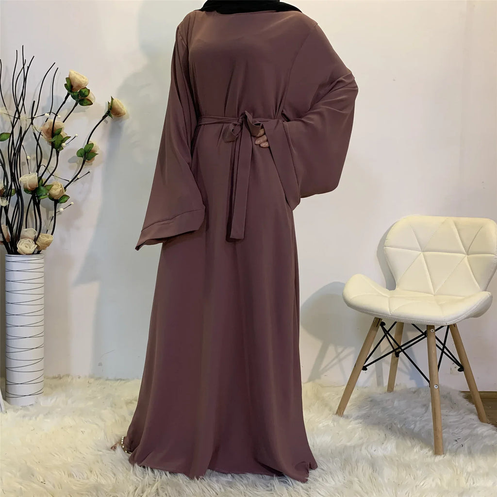 Solid Color Plus Size Lace-up Muslim Dress - Elegant Modest Fashion - DanaFashionstore