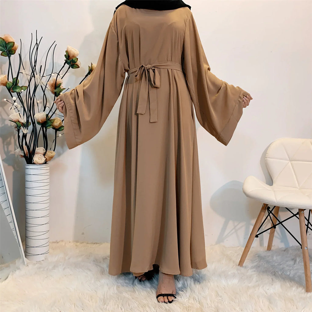 Solid Color Plus Size Lace-up Muslim Dress - Elegant Modest Fashion - DanaFashionstore