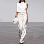 Solid Color One-Shoulder Pile Collar Jumpsuit - DanaFashionstore