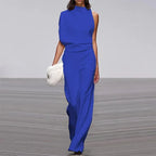 Solid Color One-Shoulder Pile Collar Jumpsuit - DanaFashionstore