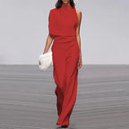 Solid Color One-Shoulder Pile Collar Jumpsuit - DanaFashionstore