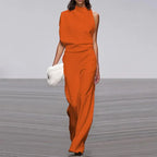 Solid Color One-Shoulder Pile Collar Jumpsuit - DanaFashionstore