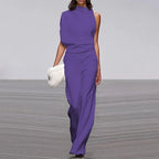 Solid Color One-Shoulder Pile Collar Jumpsuit - DanaFashionstore
