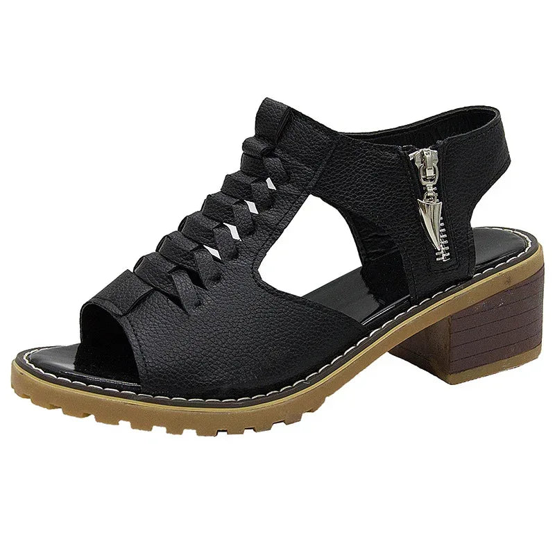 Round Toe Side Zipper Casual Student Sandals - DanaFashionstore