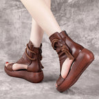 New High Top High Slope Heel Sandals Soft Leather Platform Fish Mouth Sandals - DanaFashionstore