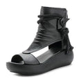 New High Top High Slope Heel Sandals Soft Leather Platform Fish Mouth Sandals - DanaFashionstore