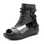New High Top High Slope Heel Sandals Soft Leather Platform Fish Mouth Sandals - DanaFashionstore