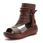 New High Top High Slope Heel Sandals Soft Leather Platform Fish Mouth Sandals - DanaFashionstore
