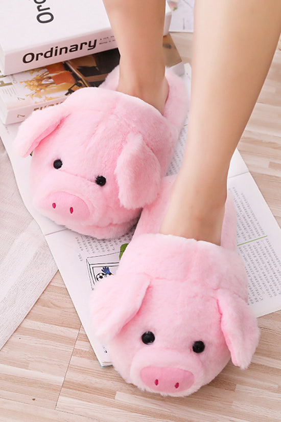 Toot Pig Plush Cotton Slippers Women's Baotou Non-slip Warm Home Indoor Floor Shoes
