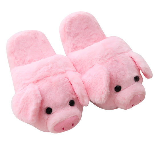 Toot Pig Plush Cotton Slippers Women's Baotou Non-slip Warm Home Indoor Floor Shoes