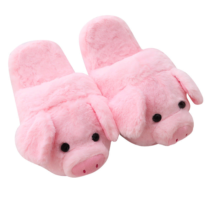 Toot Pig Plush Cotton Slippers Women's Baotou Non-slip Warm Home Indoor Floor Shoes