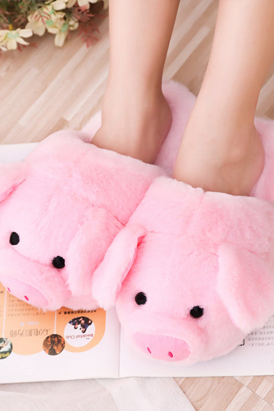 Toot Pig Plush Cotton Slippers Women's Baotou Non-slip Warm Home Indoor Floor Shoes