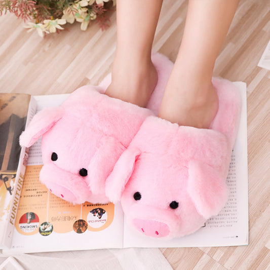 Toot Pig Plush Cotton Slippers Women's Baotou Non-slip Warm Home Indoor Floor Shoes