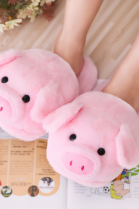 Toot Pig Plush Cotton Slippers Women's Baotou Non-slip Warm Home Indoor Floor Shoes