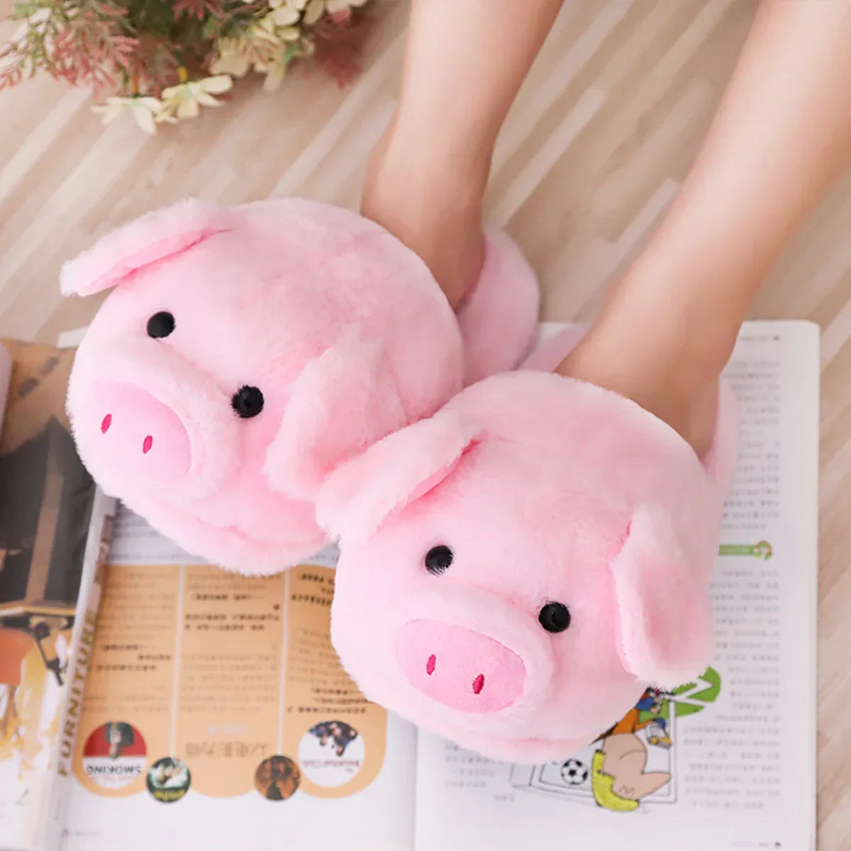 Toot Pig Plush Cotton Slippers Women's Baotou Non-slip Warm Home Indoor Floor Shoes - DanaFashionstore