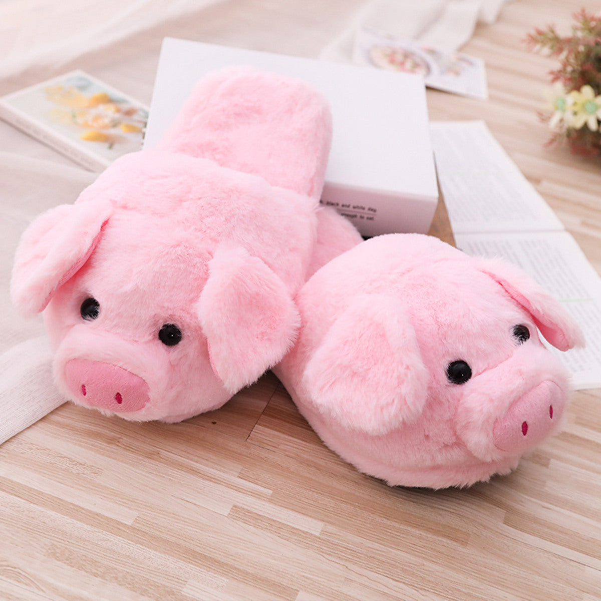 Toot Pig Plush Cotton Slippers Women's Baotou Non-slip Warm Home Indoor Floor Shoes