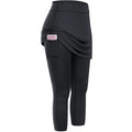 Women Tennis Skirted Leggings Pockets Elastic Sports Yoga Capris Skirts Legging - DanaFashionstore