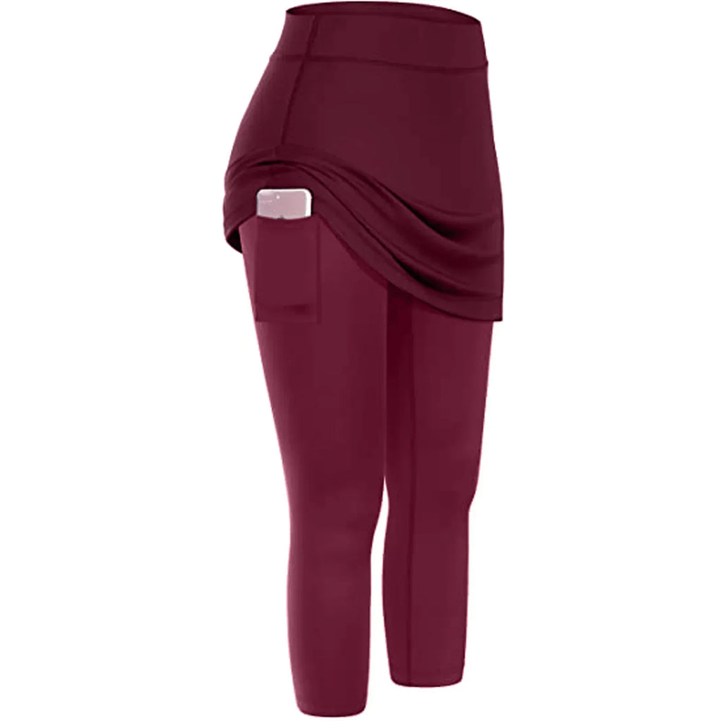 Women Tennis Skirted Leggings Pockets Elastic Sports Yoga Capris Skirts Legging - DanaFashionstore