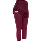 Women Tennis Skirted Leggings Pockets Elastic Sports Yoga Capris Skirts Legging - DanaFashionstore