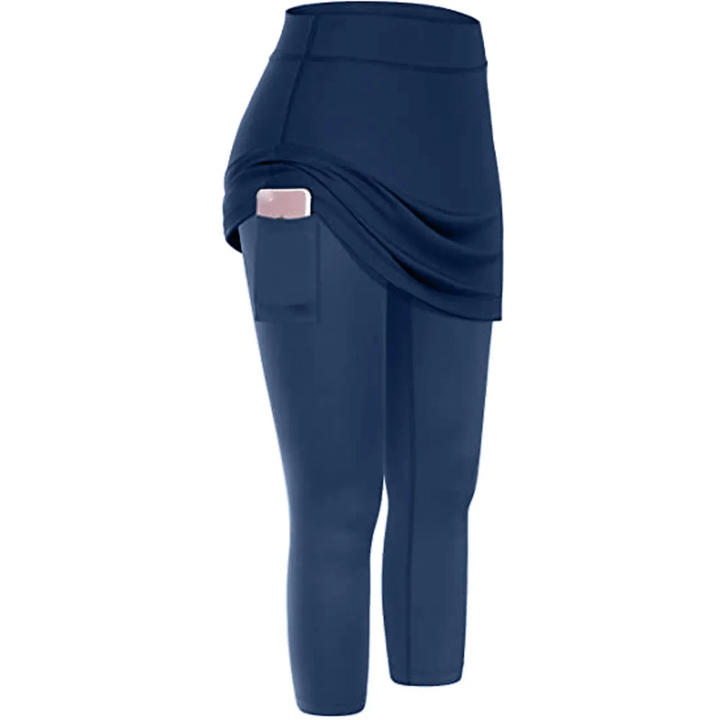 Women Tennis Skirted Leggings Pockets Elastic Sports Yoga Capris Skirts Legging - DanaFashionstore