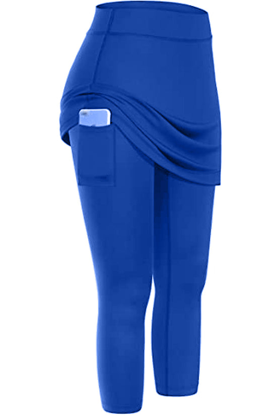 Women Tennis Skirted Leggings Pockets Elastic Sports Yoga Capris Skirts Legging