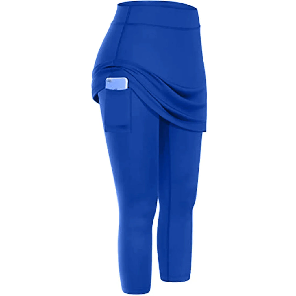 Women Tennis Skirted Leggings Pockets Elastic Sports Yoga Capris Skirts Legging - DanaFashionstore