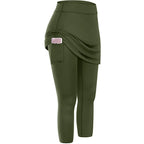 Women Tennis Skirted Leggings Pockets Elastic Sports Yoga Capris Skirts Legging - DanaFashionstore