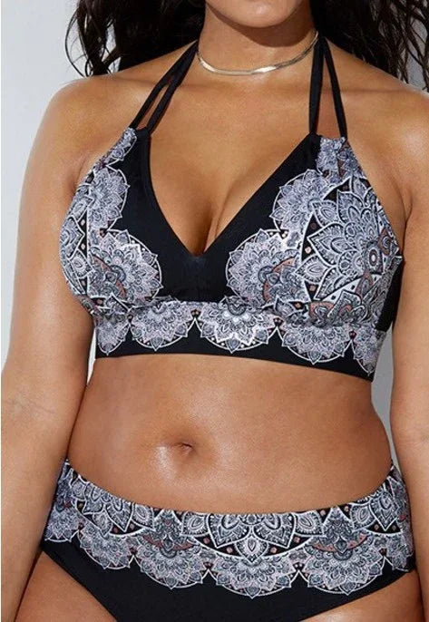 Printed Swimsuit Retro Bikini With Back Straps - DanaFashionstore