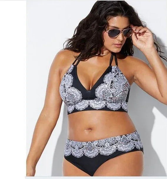 Printed Swimsuit Retro Bikini With Back Straps - DanaFashionstore