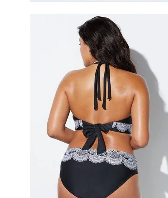 Printed Swimsuit Retro Bikini With Back Straps - DanaFashionstore