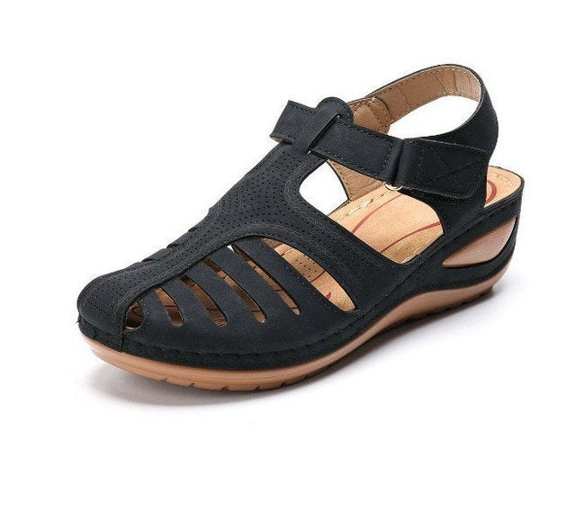 Plus Size Round Toe Wedge Heel Velcro Sandals