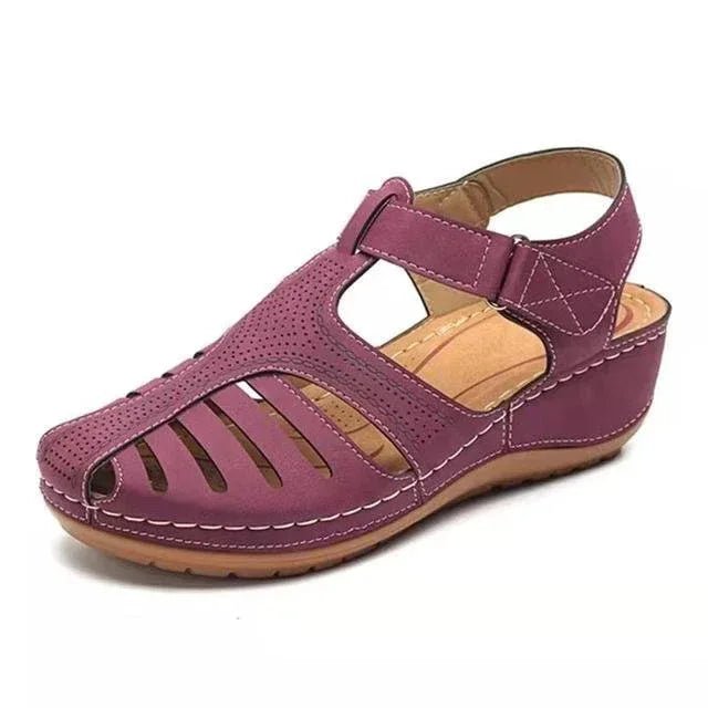 Plus Size Round Toe Wedge Heel Velcro Sandals - DanaFashionstore
