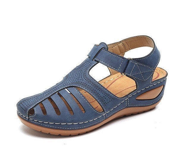 Plus Size Round Toe Wedge Heel Velcro Sandals