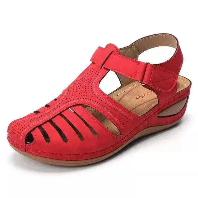 Plus Size Round Toe Wedge Heel Velcro Sandals - DanaFashionstore
