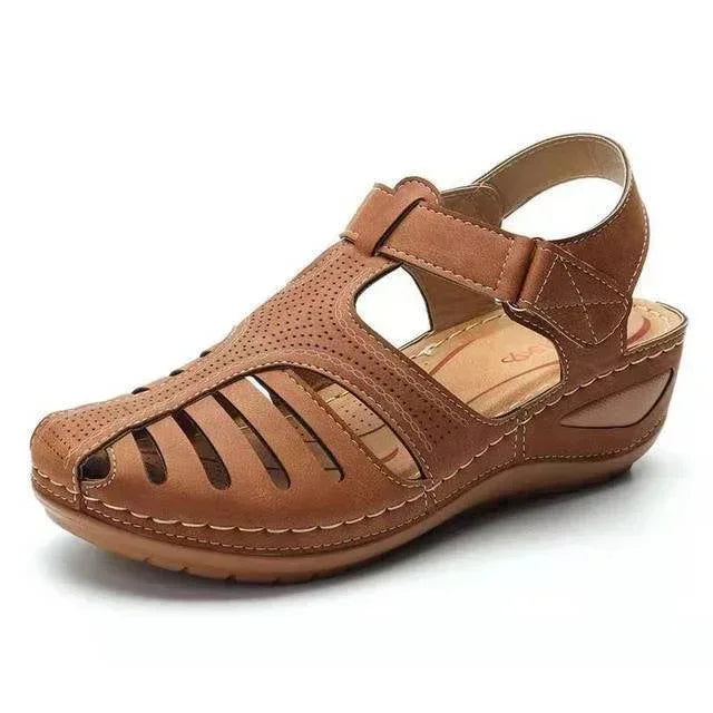Plus Size Round Toe Wedge Heel Velcro Sandals - DanaFashionstore