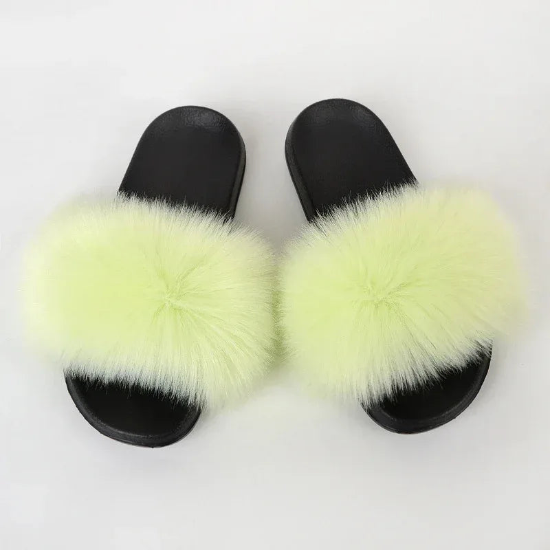 Faux Fox Fur Slippers Women Non Slip Plush Slippers - DanaFashionstore