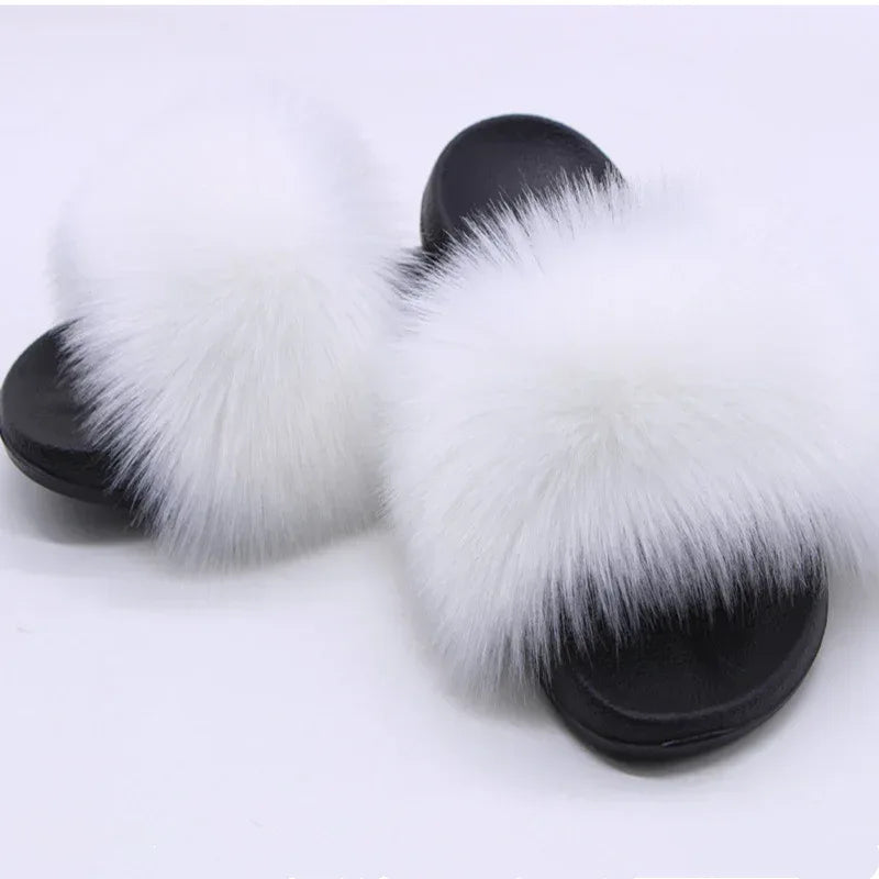 Faux Fox Fur Slippers Women Non Slip Plush Slippers - DanaFashionstore