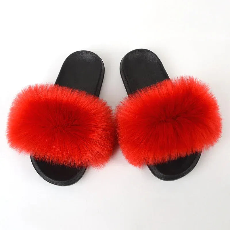 Faux Fox Fur Slippers Women Non Slip Plush Slippers - DanaFashionstore