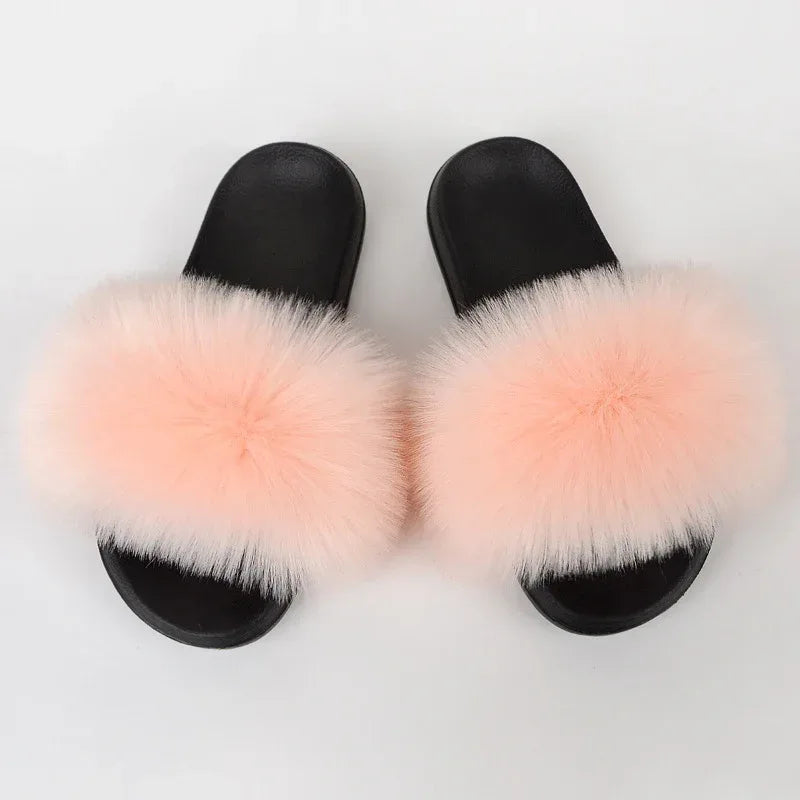 Faux Fox Fur Slippers Women Non Slip Plush Slippers - DanaFashionstore