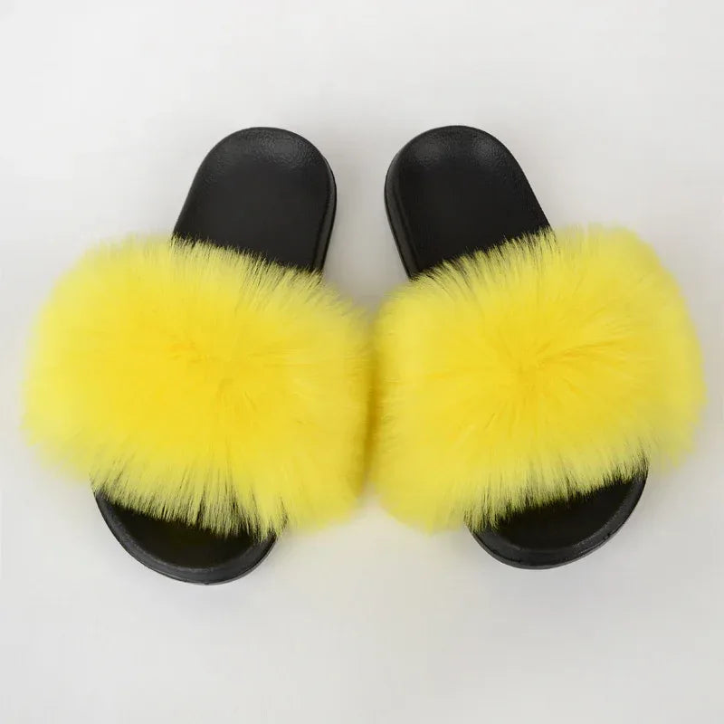 Faux Fox Fur Slippers Women Non Slip Plush Slippers - DanaFashionstore