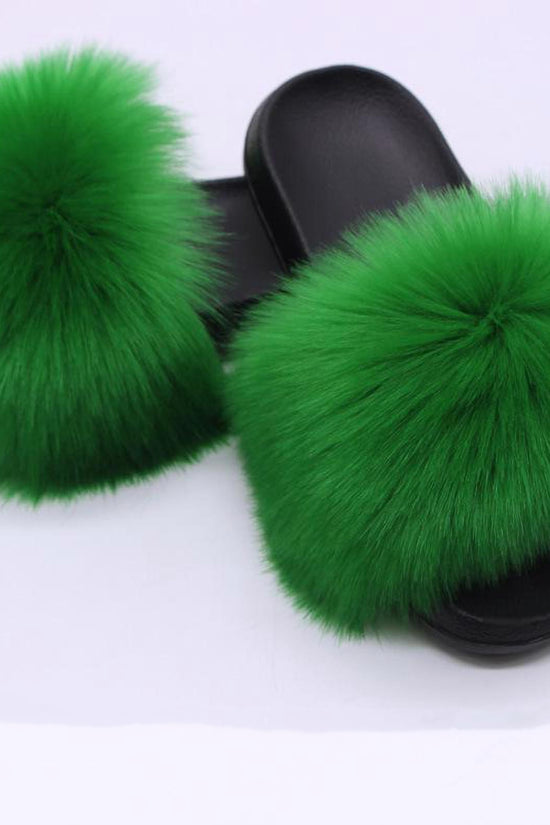 Faux Fox Fur Slippers Women Non Slip Plush Slippers